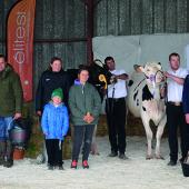 Les éleveurs Prim’Holstein autour des championnes du concours.